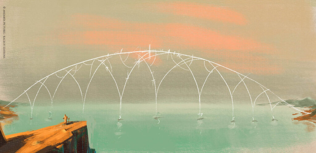 Illustration, concept-Art de l'Arche du Pollimage réalisé par Andarta Pictures dans ses recherches pour l'adaptation de la Quête d'Ewilan en série d'animation.