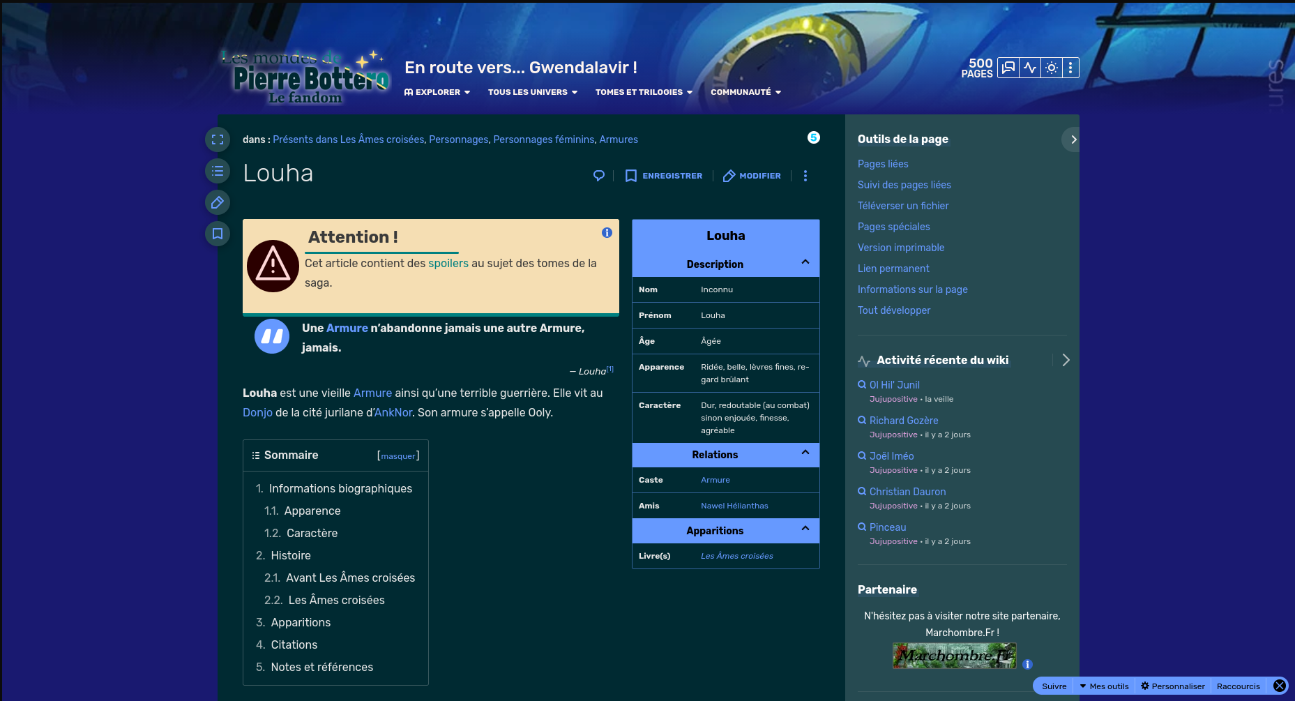 Screenshot du Wiki Fandom Gwendalavir